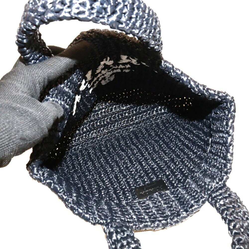 PRADA Raffia Tote Bag Black Basket Handbag Logo - Picture 6 of 7